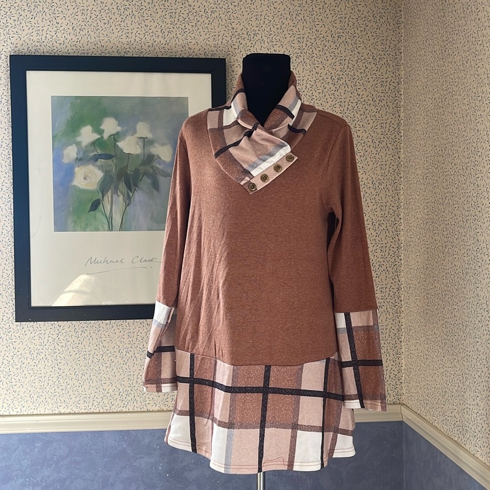Ladies, lightweight Cowell neck, long sleeve tunic top/dress
